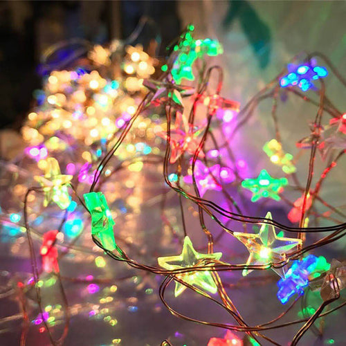 LED Star Copper Wire String Lights LED Fairy Lights Christmas Wedding decoration Lights Battery Operate twinkle lights 30pcs 3M
